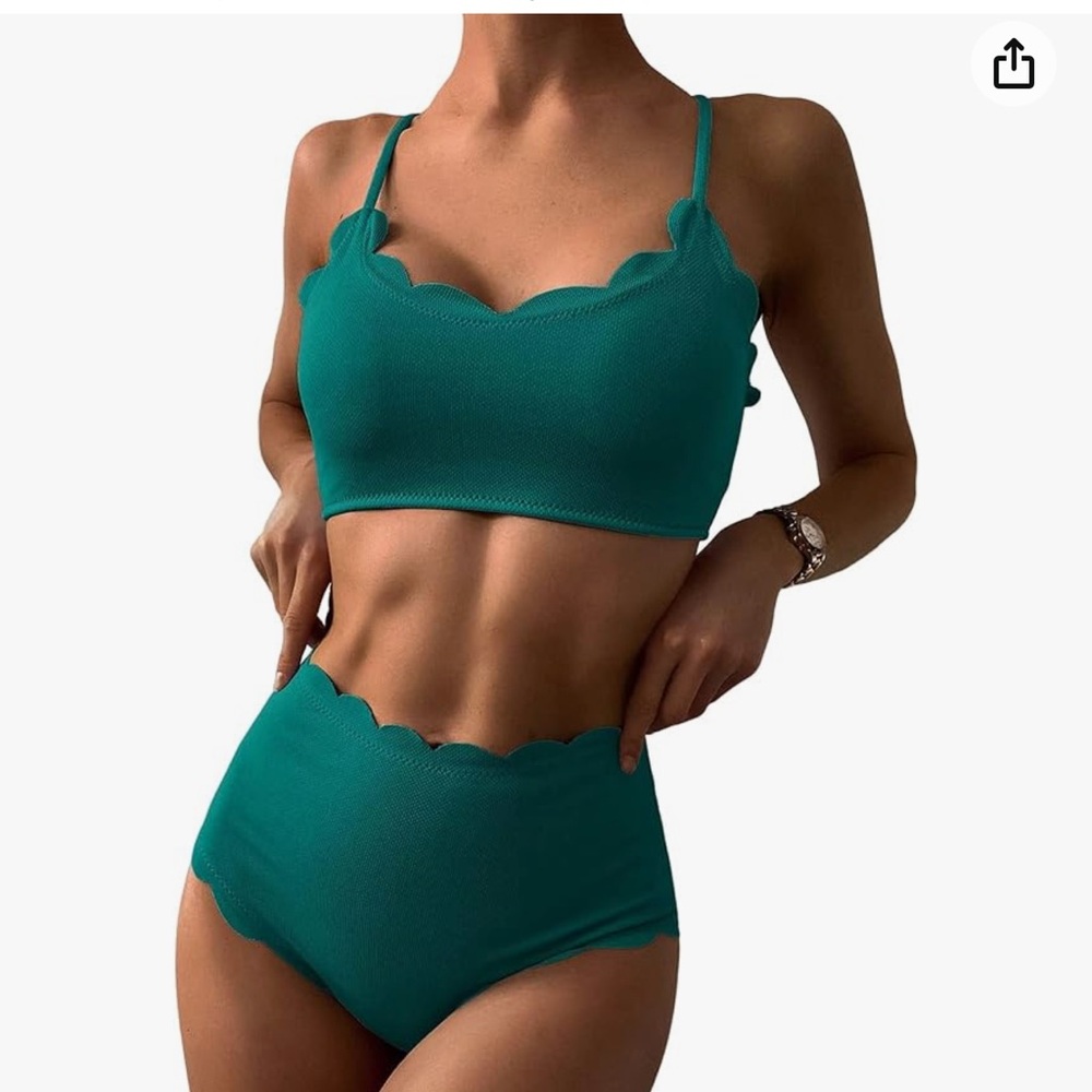 Zaful Teal New worn high waisted bikini with adjustable straps on top